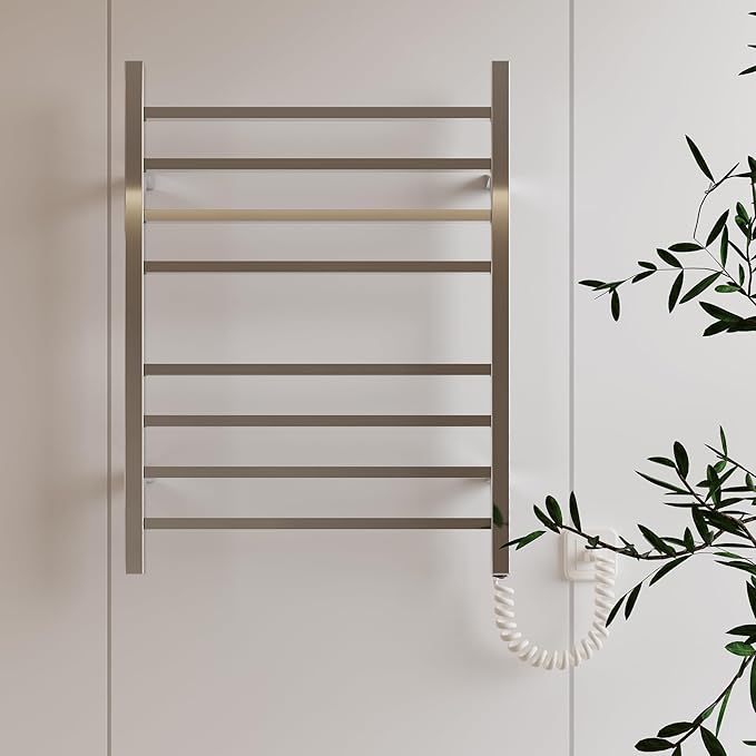 HEATGENE Towel Warmer, Heated Towel Warmer Rack, Wall-Mounted Hardwired/Plug-in Electric Towel Warmers for Bathroom, Hot Towel Rails - Mirror Polish