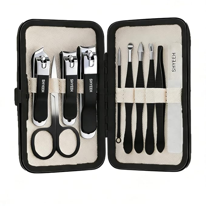 Manicure Set, 10 pcs High-Carbon Steel Nail Clippers Set, Portable Mini Manicure and Pedicure Kit, Travel Grooming Nail Kit with Leather Bag for Men and Women