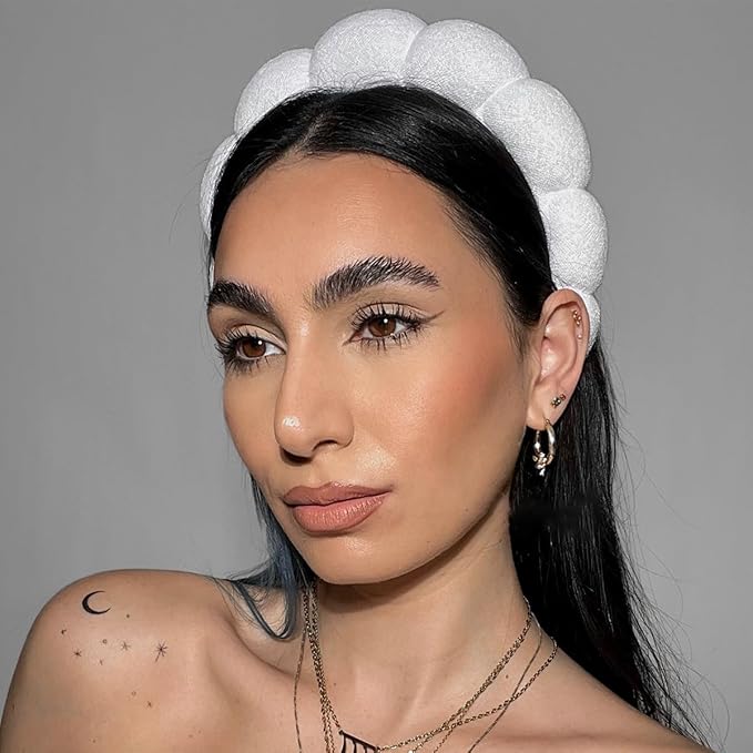Spa Headbands for Washing Face or Facial, Makeup Headband for Women, Skincare Hair band, Puffy Terry Cloth Face Washing Head band for Maskup, Skin Treatment(White)