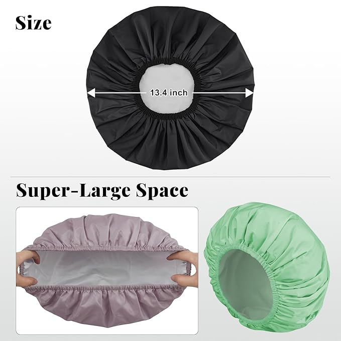 3Pcs Waterproof Shower Caps for Women, Reusable Shower Cap for Long Hair, Comfortable Bath Cap for Thick Curly Hair