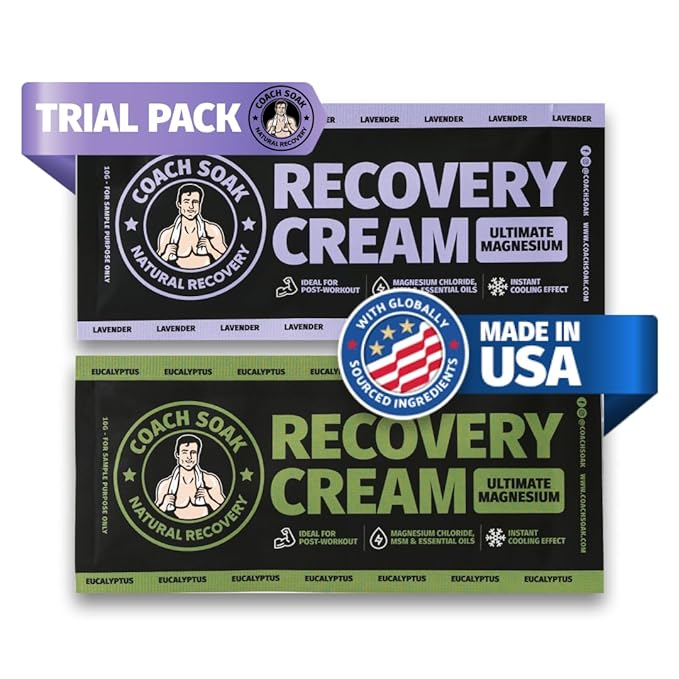 Coach Soak Magnesium Lotion Trial Absorbing Magnesium Chloride & MSM Cream for Athlete Recovery - 0.04 lb (2 Pack) - Eucalyptus & Lavender