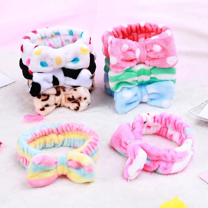 Hishexin 8 Pack Spa Headbands for Women, Soft Bow Skincare Headband for Washing Face, Skincare, Salon & Makeup, Bulk Spa Party Favors, Ideal Christmas Gifts or Stocking Stuffers for Teen Girls