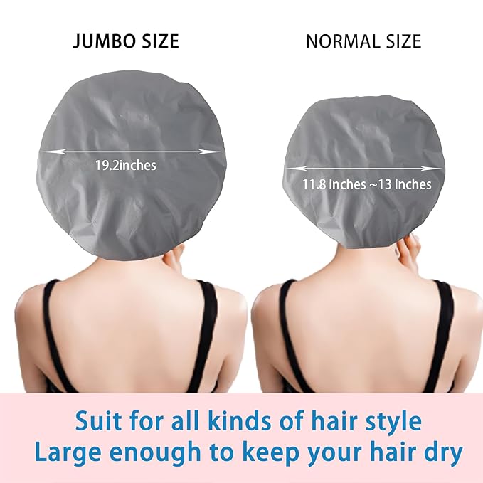 Jumbo Size Shower Cap 2 PCS Waterproof Shower Caps for Women, Extra Large Shower Cap, Reusable Super Large Bath Caps Hair Cap for Long Thick Curly Hair, Locs, Twist Braids - Grey+Blue-Green