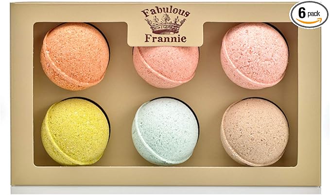 Fabulous Frannie Bath Bomb Wellness Gift Set Pure Essential Oil, Coconut Oil, Witch Hazel, Fizzies to Moisturize Skin 2.5oz (Pack of 6)