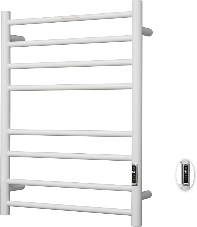 Heated Towel Racks for Bathroom, Wall Mounted Electric Towel Warmer Racks with Timer & Temperature Control, Stainless Steel Towel Heater for Bathroom (Round-White, 8 Bars)