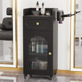 Salon Cart with Wheels & Adjustable Shelf, Black 3-Tier Rolling Beauty Trolley for Hair Stylist, Barber, Esthetician, Storage Cabinet w/Glass Door & Hair Dryer Holder, Mobile Station for Spa, Tattoo