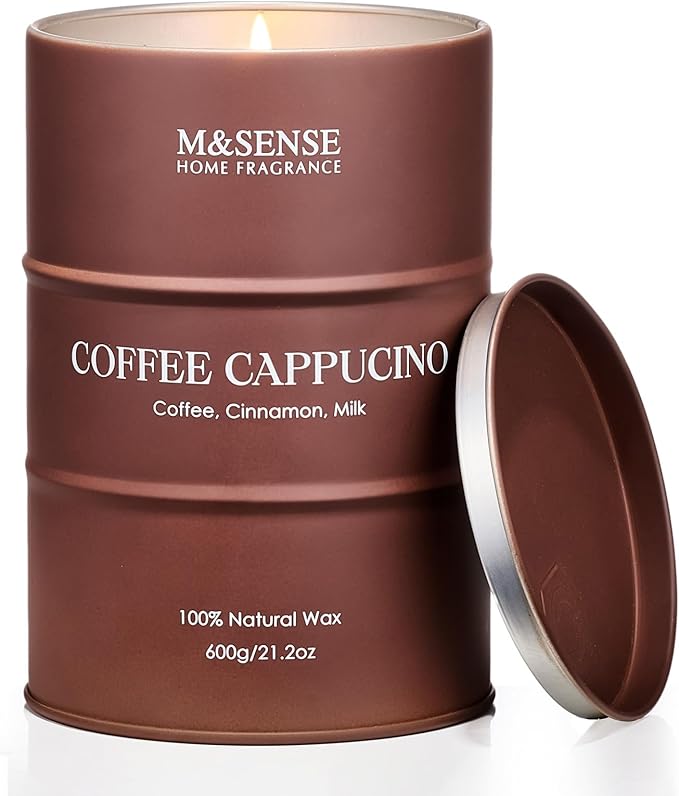 M&SENSE Coffee Cappucina Scented Candles, Christmas Soy Wax,Christmas Decor Candle 11.3oz 70 Hours Long Lasting Burning, Strong Coffee Aroma Candle Unique Housewarming Appreciation Gifts