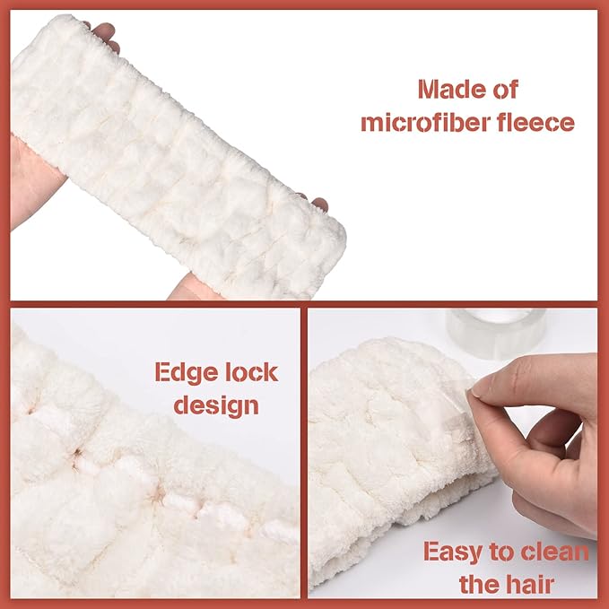 Chuangdi 3 Pieces Headband Set - Elastic Head Wrap for Makeup, Washing Face, Yoga, Sports, Shower, Women and Girls (White)