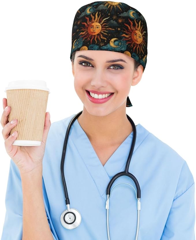 Alligator Ice Cream Working Cap, Scrub Cap with Sweatband, Adjustable Tie Back Hat Breathable Headgear for Women/Men