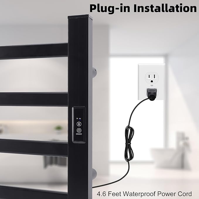 Towel Warmer Heated Towel Bar-Rack - Nopwer Bathroom Wall Mounted Electric Towel Drying Plug-in Matte Black 4 Bars