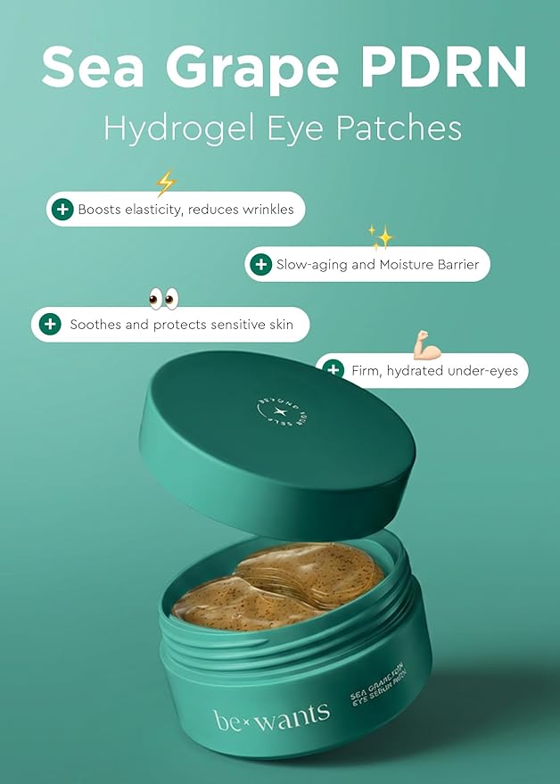 bewants Sea Grape Vegan PDRN Eye Patches for Sensitive Skin | Formulated with Collagen, Green Tea, Ceramides and Pathenol | Hydrating & Firming Under Eye Mask | Mothers Day Gift