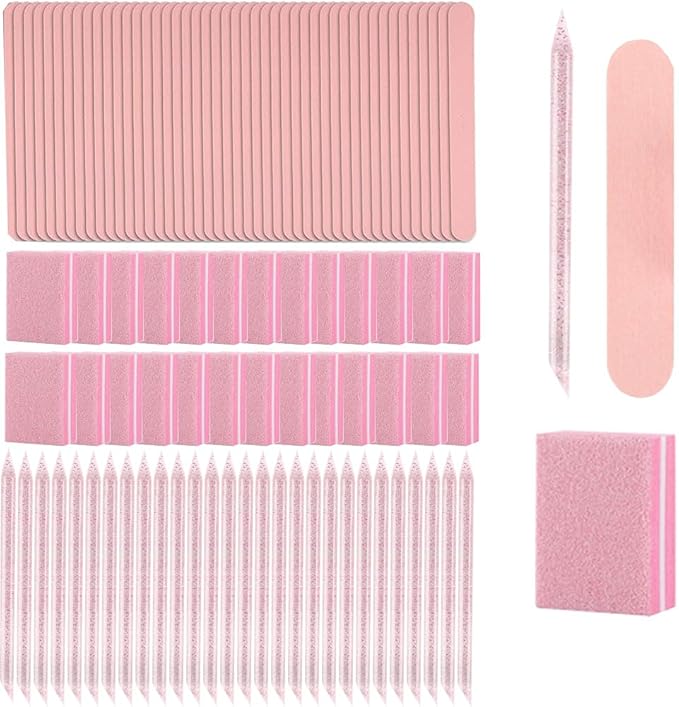 100 Set Press On Nail Tool Kit, Including 100pcs Mini Nail Buffer, 100pcs Nail File, 100pcs Nail Stick, 100pcs OPP Bag, Disposable Manicure Kit for Nail Salon Home