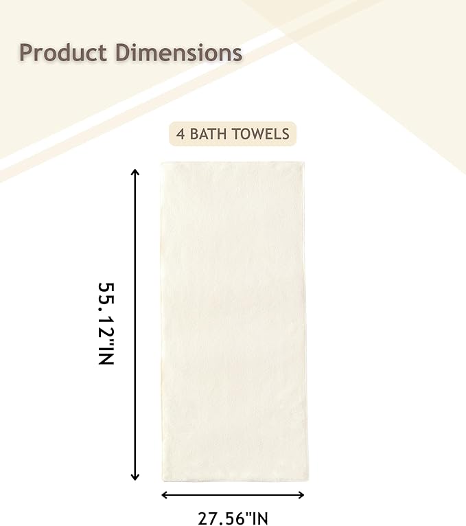 sakano 4-Piece Bath Towel Set,Quick-Dry Absorbent Lint Free & Launder Soft Coral Velvet Microfiber Towels for Bathing, Fitness, Spa, and Guest Use -White, 28 x 55 inches