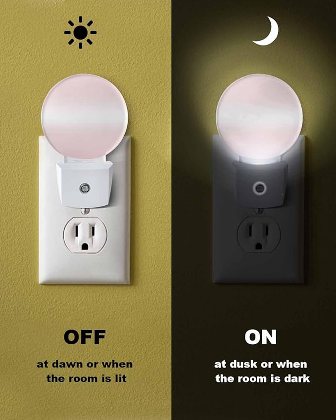 Night Lights Auto Sensor Pink Ombre Night Light Solid Color Round Lamp Plug-in LED Nightlights Dusk to Dawn for Living Room Bedroom Bathroom Hallway Wall Decor