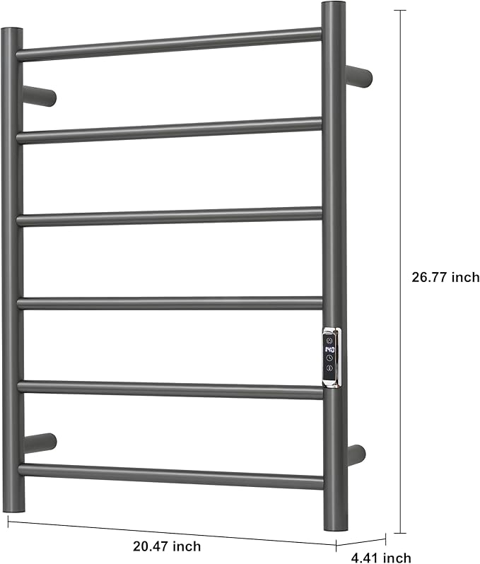 Heated Towel Racks for Bathroom, Wall Mounted Electric Towel Warmer Racks with Timer & Temperature Control, 6 Bar Stainless Steel Towel Heater for Bathroom, Gunmetal Grey, Plug-in