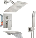 Midanya Shower System with Tub Spout,Bathtub Shower Faucet Set with Square Rainfall Head and Handheld Sprayer Wall Mount Tub Faucet Set with Valve and Trim Kit,8 Inch Brushed Nickel