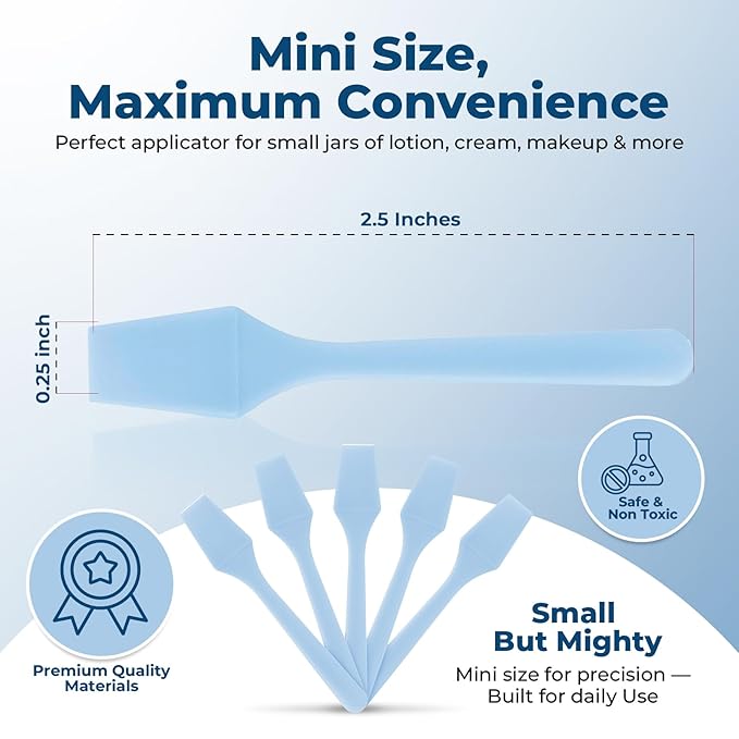 Kopperko Mini Cosmetic Spatula (2.5”, 100 Pack) - Small Plastic Spatula for Skincare, Creams, & Crafts | Makeup Spatula or Multipurpose Mini Applicator for Mixing, Cosmetic, Face Mask | Sky Blue