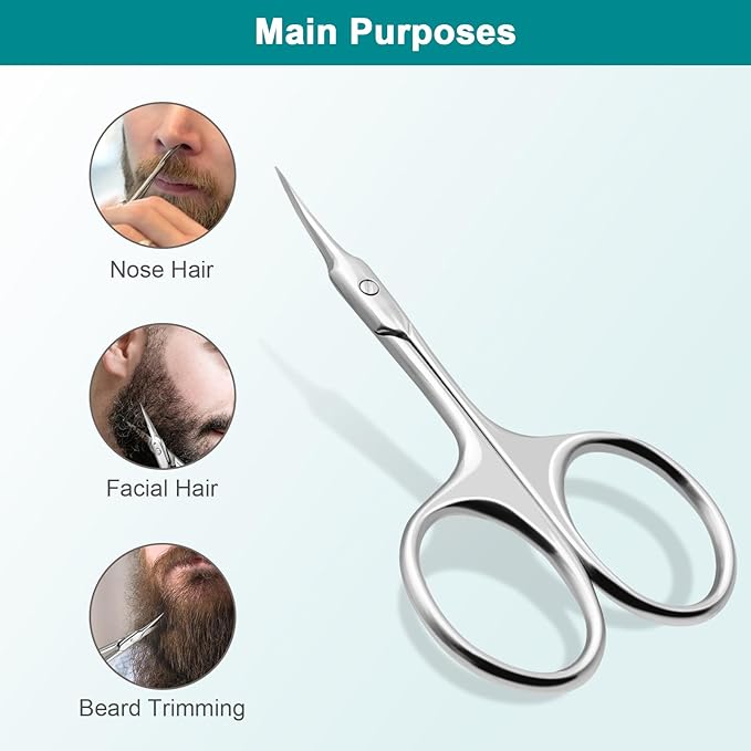 Lermende Cuticle Scissors Extra Fine Curved, Portable Stainless Steel Manicure Scissors with Sharp Curved Blade, Multi-Purpose Russian Manicure Cuticle Trimmer. (Silver, Round Handle)