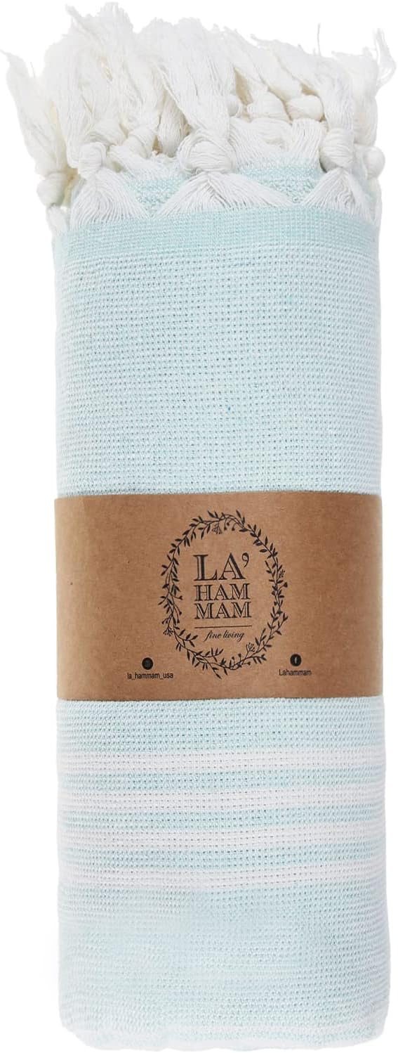 Beach Towel | Cotton Beach Towels, Easy to Carry, Sand Free, Highly Absorbent, Quick Dry, Turkish Towels for Travel Camping Bath Sauna Beach Gym Fitness Pool Yoga SPA by Lahammam, Asena, Aqua