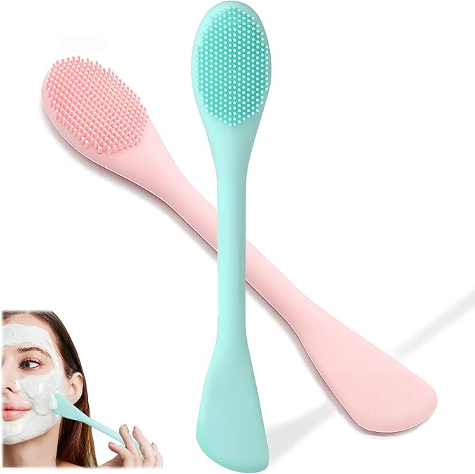 2 PCS Facial Cleansing Brush,2 in 1 Silicone Face Mask Brush for Exfoliating,Massaging,Remove Blackheads,Deep Pore Cleansing,DIY Mask