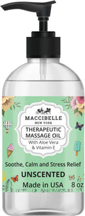 Maccibelle Unscented Natural Sensual Massage Oil Therapeutic Massage with Vitamin E and Aloe Vera a for Soothing, Calming and Muscle Relief 8 oz Fragance Free (Unscented)