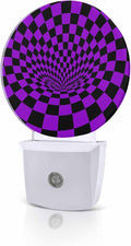 Night Lights Auto Sensor Purple Black Checker Night Light 3D Abstract Mosaic Tiles Round Lamp Plug-in LED Nightlights Dusk to Dawn for Living Room Bedroom Bathroom Hallway Wall Decor