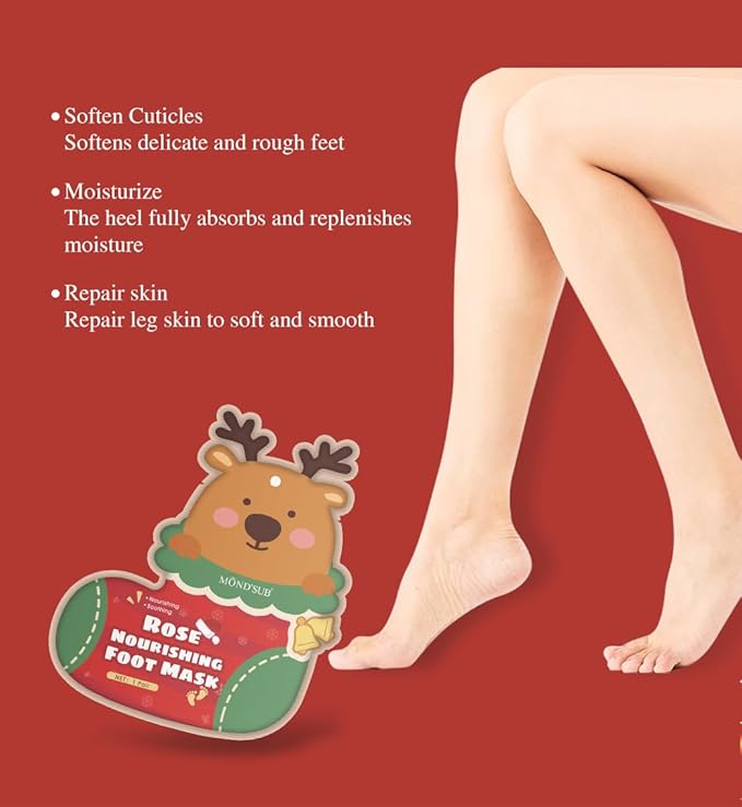 MOND'SUB Christmas Hand and Foot Mask,Moisturizing & Repairing,Self Care Gifts for Women,Spa Kit, Stocking Stuffers, 2 Gloves & 2 Socks,Rose & Tea Tree