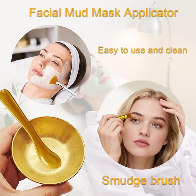 12Pcs Esthetician Facial Supplies 3 Gold Facial Bowls 3 Mud Mask Applicators 3 Fan-Shaped Brushes 3 Flat Brushes - Facial Bowl and Brush Set & DIY Face Mask Mixing Tool Kit (large)
