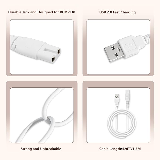 2 Pack Replacement Charger Cable for Electric Callus Remover for Feet, Compatible with Pritech Callus Remover BCM-1138 Electric Foot Callus Remover, Adapter USB Cable for Electric Feet Callus Remover