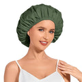 Shower Cap for Women Waterproof Reusable, Large Shower Cap Non-Slip with Elastic Band, Washable Bath Hair Hat for Long Hair, Braids (Dark Green)