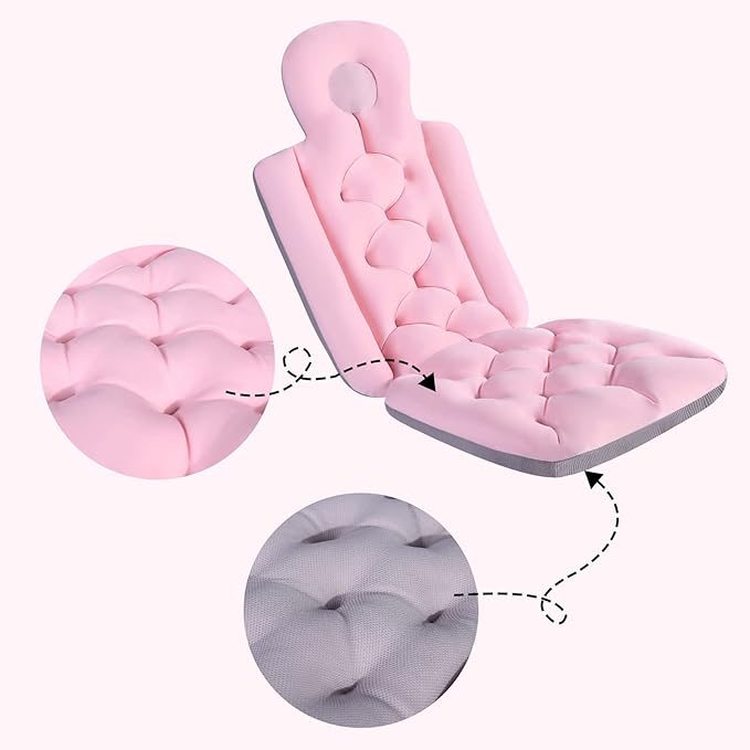 Full Body Bath Pillow, Bath Pillows for Tub, Tub Pillow for Bath Head and Neck Support Ergonomic Quick Dry Headrest Cushion Bath Accessories (Pink-93cm*40cm)