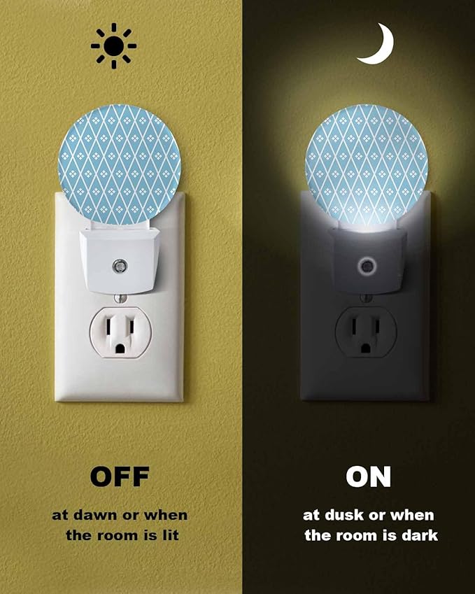 Night Lights Auto Sensor Blue Diamond Night Light Geometric Rhombus Round Lamp Plug-in LED Nightlights Dusk to Dawn for Living Room Bedroom Bathroom Hallway Wall Decor
