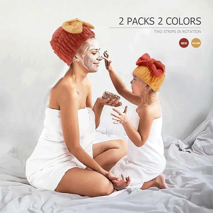 2Pcs Microfiber Hair Towel Wrap for Women Hair Drying Cap Hair Plopping Cap Hair Drying Towel Wrap Head Towels Wrap for Women Curly Hair (Red and Yellow)