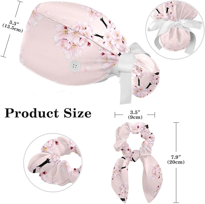 Ethnic Aztec Pattern Adjustable Scrub Cap Hat with Button, Working Hat Sweatband with Bow Hair Scrunchy for Woman