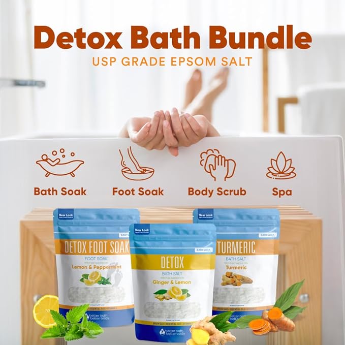 Detox Bath Bundle (3 Pack) Detoxifying Soaks with Detox Foot Soak and Turmeric Bath Soak Made with Epsom Salt and Pure Essential Oils Plus Vitamin C Three 2 Lbs Pouches
