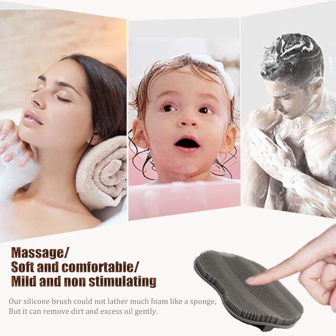 1 Pack Soft Silicone Shower Brush Body Wash Bath Exfoliating Skin Massage Scrubber, Dry Skin Brushing Glove Loofah, Fit for Sensitive and All Kinds of Skin