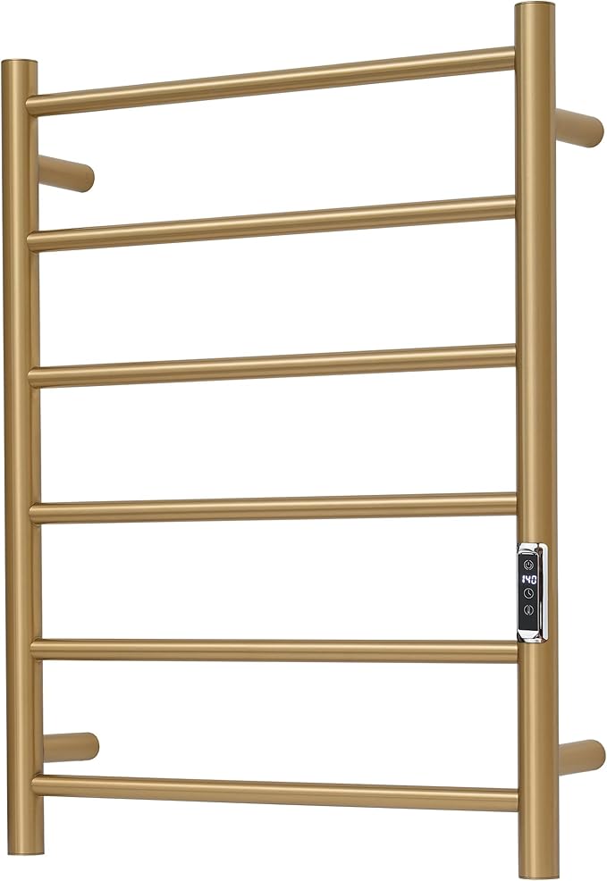 Heated Towel Racks for Bathroom, Wall Mounted Electric Towel Warmer Racks with Timer & Temperature Control, 6 Bar Stainless Steel Towel Heater for Bathroom, Brushed Gold, Plug-in