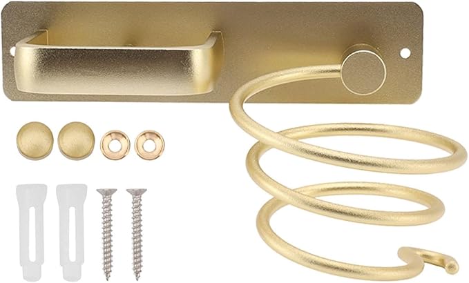 YUET Hair Dryer Holder Hairdryer Station Wall Mounted Shelf Bracket Straightener Stand Hanger Organizer Blow Storage w/Cable Tidy Rack for Dressing Table Bathroom Aluminum Professional, Gold Brass