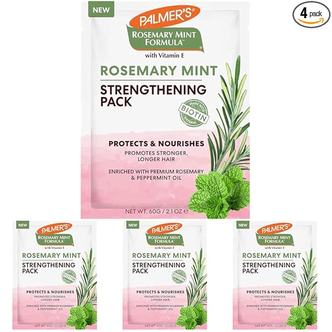 Palmer's Hair Mask, Rosemary Mint Strengthening Pack, 2.1 oz, Promotes Stronger, Longer Hair Growth, Nourishing, Hydrating & Protecting Treatment for Anti-Breakage & Softness, Adds Shine (Pack of 4)