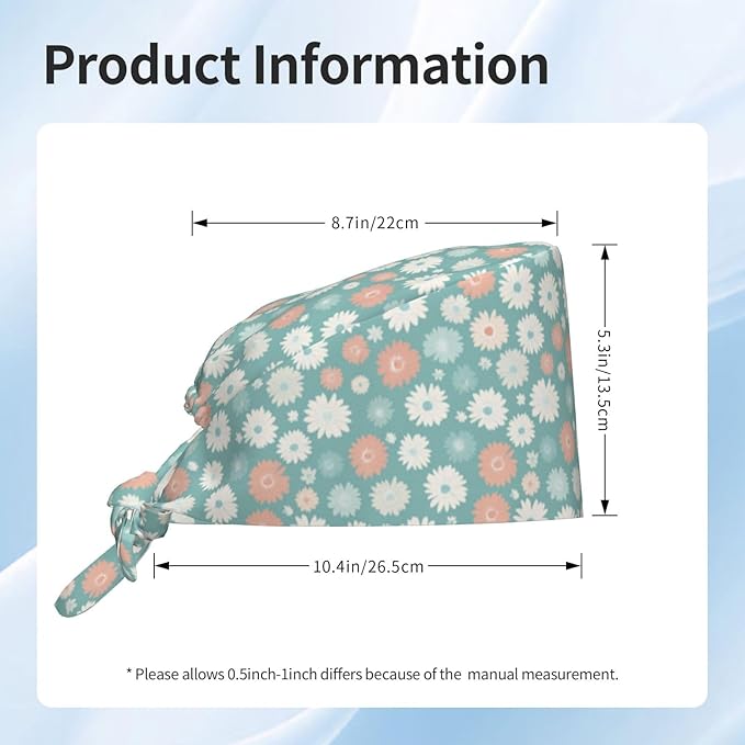 Scrub Cap for Women and Men Boho Black Leaf Pattern Adjustable Breathable Sweatband Hat for Work Kitchen Spa Shower Daily Use