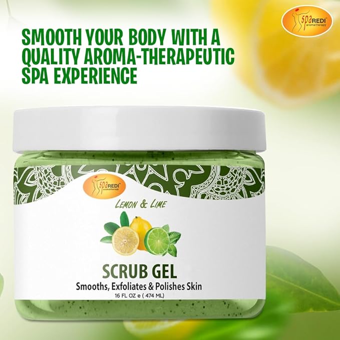 SPA REDI – Exfoliating Scrub Pumice Gel, Lemon & Lime, 16 Oz - Manicure, Pedicure and Body Exfoliator Infused with Hyaluronic Acid, Amino Acids, Panthenol and Comfrey Extract