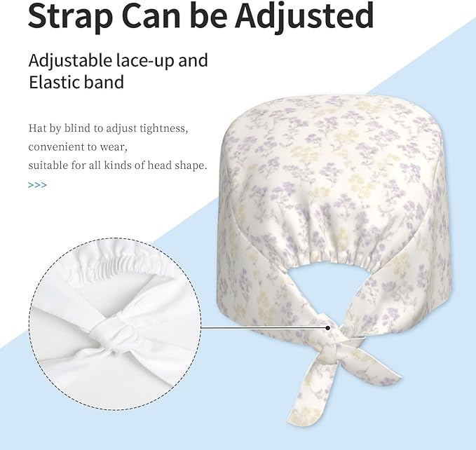 Scrub Cap for Women and Men Boho Black Leaf Pattern Adjustable Breathable Sweatband Hat for Work Kitchen Spa Shower Daily Use