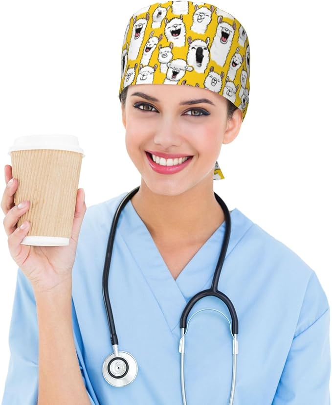 Alligator Ice Cream Working Cap, Scrub Cap with Sweatband, Adjustable Tie Back Hat Breathable Headgear for Women/Men
