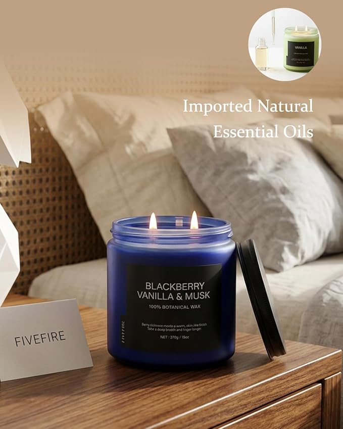 BlackBerry Vanilla Musk Home Scented Candles, 13oz Organic Soy Wax, 76-Hour Clean Burning, Natural Non-Toxic, Fruity & Warm Sensual Scent for Relaxation, Aromatherapy Housewarming Candle Men Women