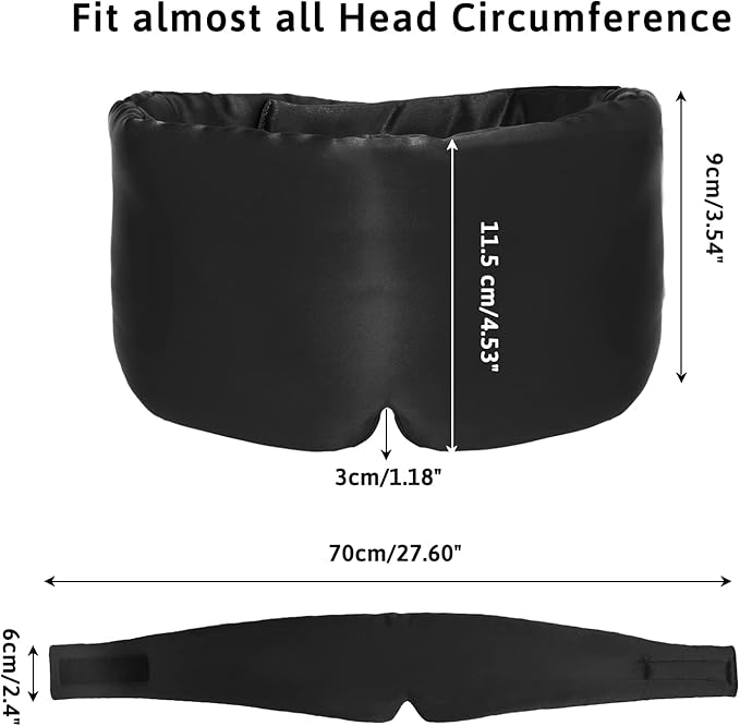 Silk Sleep Mask for Women Men, Mulberry Silk Eye Sleeping Mask & Blindfold with Adjustable Strap, Blackout Eye Cover for Sleep Travel Yoga Nap, Large Size, Black