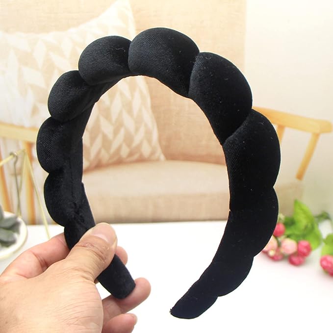 Fashion Headbands for Women Padded Fabric Hair Bands Wide Velvet Non Slip Headband Hair Accessories for Women Girls, Black