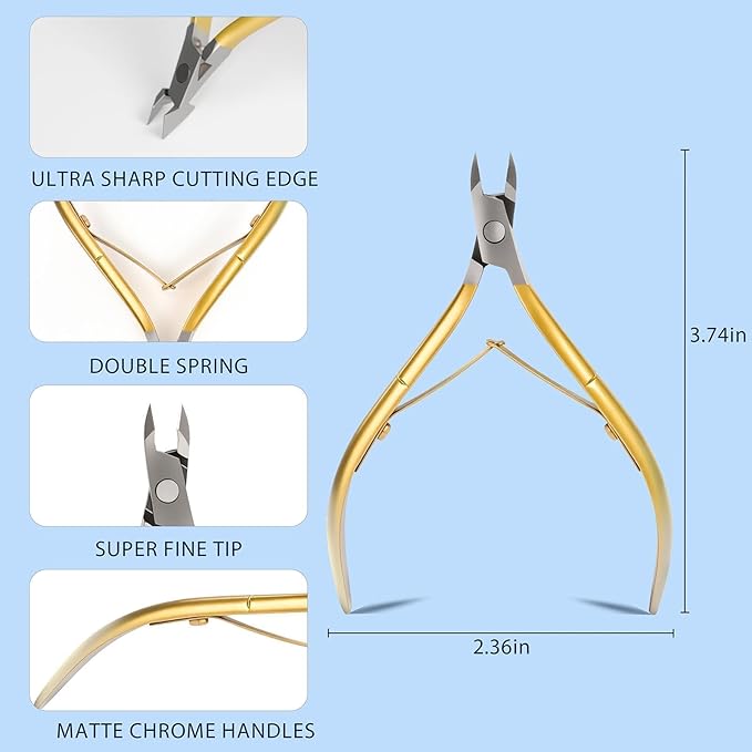Fine Edge Cuticle Trimmer & Nippers, Scissor, Silicone Handle Nail Tools for Precise Removal, Durable Washable Cuticle Cutter & Remover Nail Clippers (Gold-1 PACK)