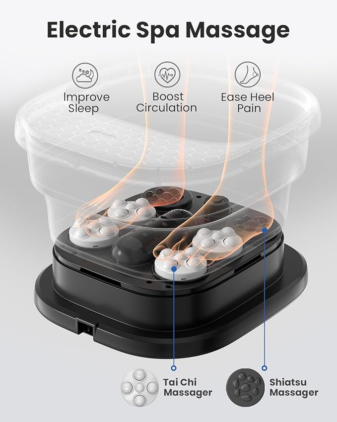 Puboo Collapsible Foot Spa Bath Massager with Heat, 95-115°F Precise Temp Control, Motorized Massage Rollers, Heated Foot Bath Soak Tub, Fits Foot Length Up to 11 in / 28 cm, Gift for Mother's Day