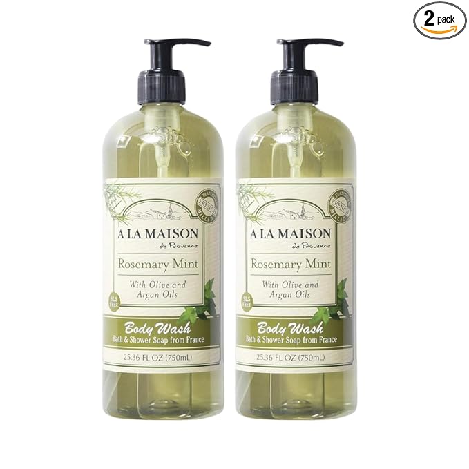 A LA MAISON Hydrating Body Wash Rosemary Mint, Uses: Body - Triple French Milled, Essential Oils, Plant Based, Vegan, Cruelty-Free, Alcohol & Paraben Free (25.36 oz, 2 Pack)