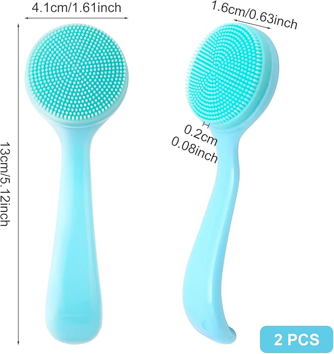 HINZIC 2 Pack Silicone Manual Facial Cleansing Brush, Skin Friendly Waterproof Face Cleaning Scrubber Exfoliator Cleanser for Blackheads Whiteheads Makeup Residues Removal- Blue